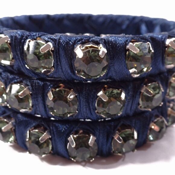 Neiman Marcus Womens Blue Silk Raw Edge Gemstone Bangle Bracelet Set 3 NWT 298 - Picture 5 of 8